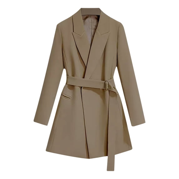 Wiyuqeen Belted Trench Coats for Women Elegant Lapel Collar Long Jackets Dressy Casual Long Sleeve Cardigant with Pockets Plain Fall Winter Coats