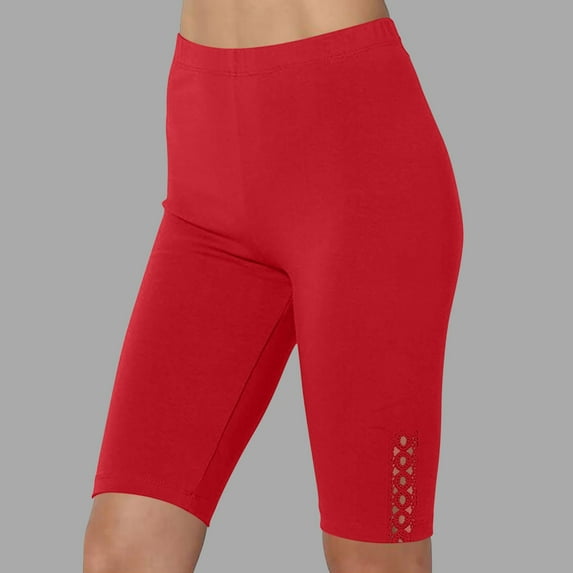 Wiyuqeen Biker Shorts Women Tummy Control High Waist Stretchy Yoga Gym Shorts Solid Color Slim Fit Lace Shorts Athletic Shorts for Ladies