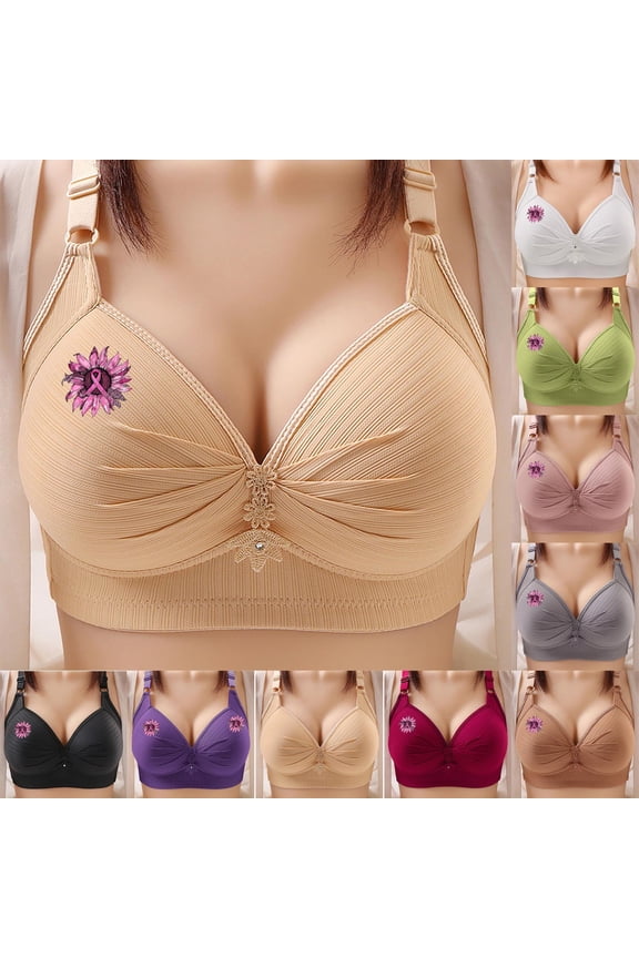 Bras for Women No Underwire Pink Ribbon Supportive Everyday Bras Plus Size Full Coverage Push Up Bralettes