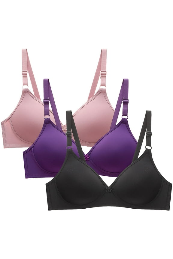 Bras for Women Wireless Push Up T-shirt Bras Cotton Comfortable Bralettes Soft Breathable Full Figure Bras 3 Packs