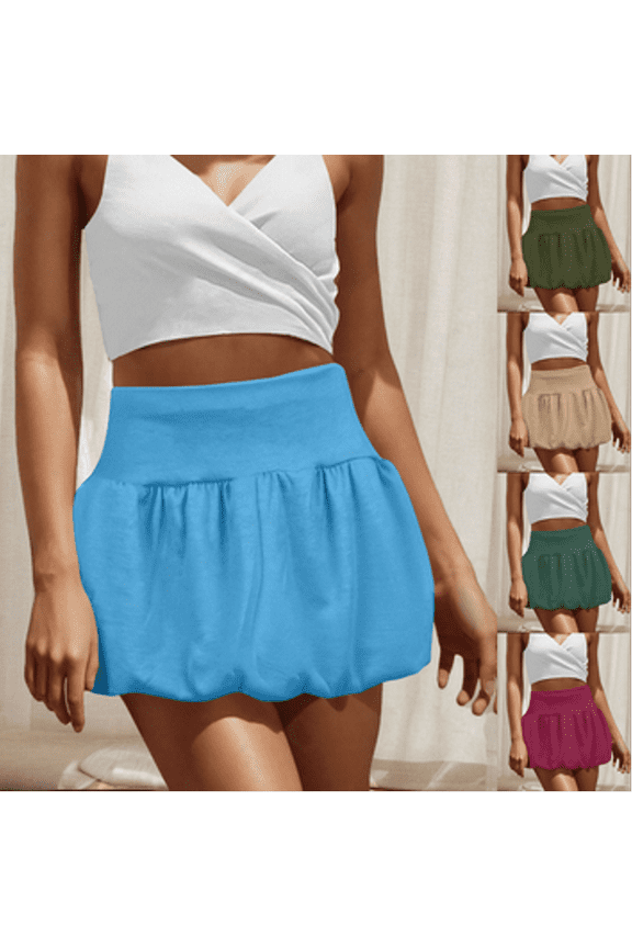 Bubble Skirt for Women Boho High Waisted Ruffled Cute Shorts Casual Dressy Mini Skorts Summer Going Out Bloomer Skirts