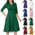 thumbnail image 1 of Wiyuqeen Business Dresses for Women Wear to Work Dresses 3/4 Sleeve Midi Aline Dress Solid Formal Fit and Flare Casual Dress with Pockets, 1 of 10