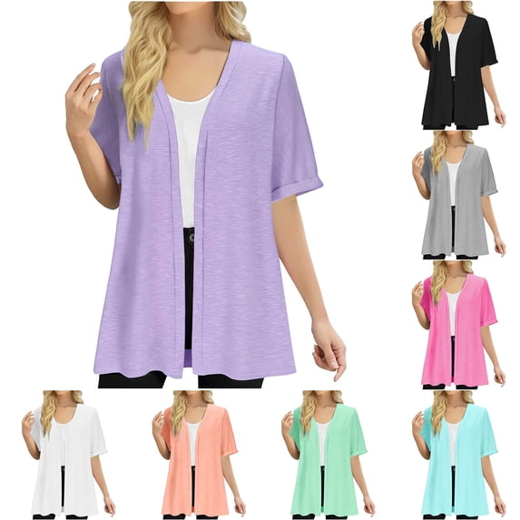 Wiyuqeen Cardigan Sweaters for Women Short Sleeve Rolled Up Lightweight Cardigans Open Front Solid Draped Cardigans Beach Cover Up