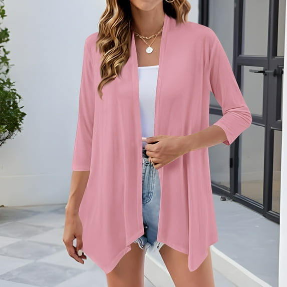 Wiyuqeen Cardigans for Women Lightweight 3/4 Sleeve Cotton Cardigans Open Front Solid Fall Jacket Coats Casual Irregular Hem Cover Up