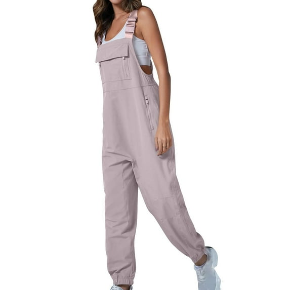 Wiyuqeen Cargo Overalls for Women Sleeveless Bib Overalls Casual Baggy Harem Long Pants Solid Color Adjustable Jumpsuits with Pockets