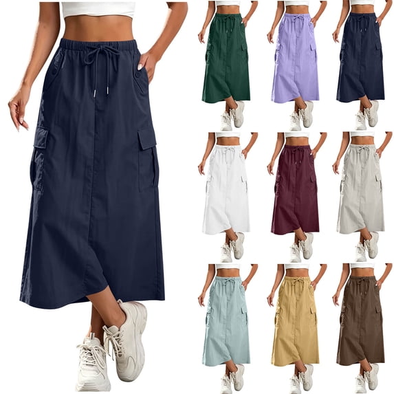 Wiyuqeen Cargo Skirt for Women Y2K Drawstring High Waist Casual A-Line Maxi Skirt Lightweight Hiking Golf Workout Sun Protection Skirts with Pocket