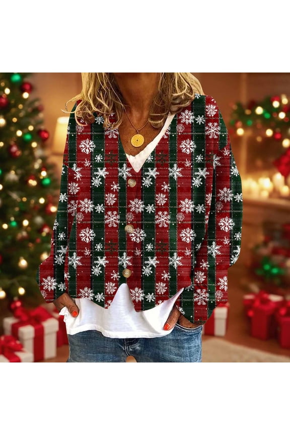 Christmas Cardigan Sweaters Women Ugly Crop Flannel Cardigan Jacket V Neck Button Down Long Sleeve Fall Cardigans
