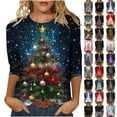 thumbnail image 1 of Wiyuqeen Christmas Shirts for Women 3/4 Length Sleeve T Shirts Crew Neck Xmas Tree Graphic Tees Plus Size Lightweight Blouses Tops, 1 of 6