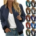 thumbnail image 1 of Wiyuqeen Collarless Jackets for Women Lightweight Bomber Jackets with Pockets Ladies Long Sleeve Zip Up Coats Plain Fall Winter Outerwear, 1 of 6