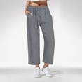 thumbnail image 1 of Wiyuqeen Cotton Ankle Length Pants for Women Casual Solid Drawstring Linen Pants Soft Elastic High Wasit Trousers with Pockets Comfy Loose Wide Leg Lounge Pants, 1 of 5