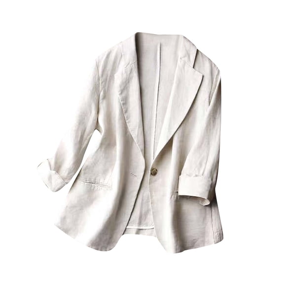 Wiyuqeen Cotton Linen Blazer for Women Dressy Casual 3/4 Sleeve Suit Jackets Soft Trendy Open Front Office Coats Lightweight Linen Jackets with Pockets