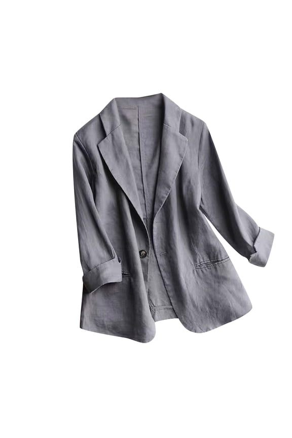 Cotton Linen Blazer for Women Dressy Casual 3/4 Sleeve Suit Jackets Soft Trendy Open Front Office Coats Lightweight Linen Jackets with Pockets