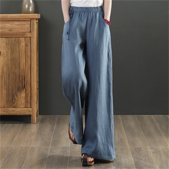 Wiyuqeen Womens Solid Wide Leg Pants Dressy Casual Side Drawstring Elastic High Waist Trousers Ladies Classic Summer Loose Pants with Pockets