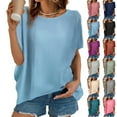 thumbnail image 1 of Wiyuqeen Cotton Linen Shirts for Women Oversized Solid Summer Shirts Short Sleeve Crew Neck Lightweight Tops Plus Size Loose Tshirts, 1 of 9