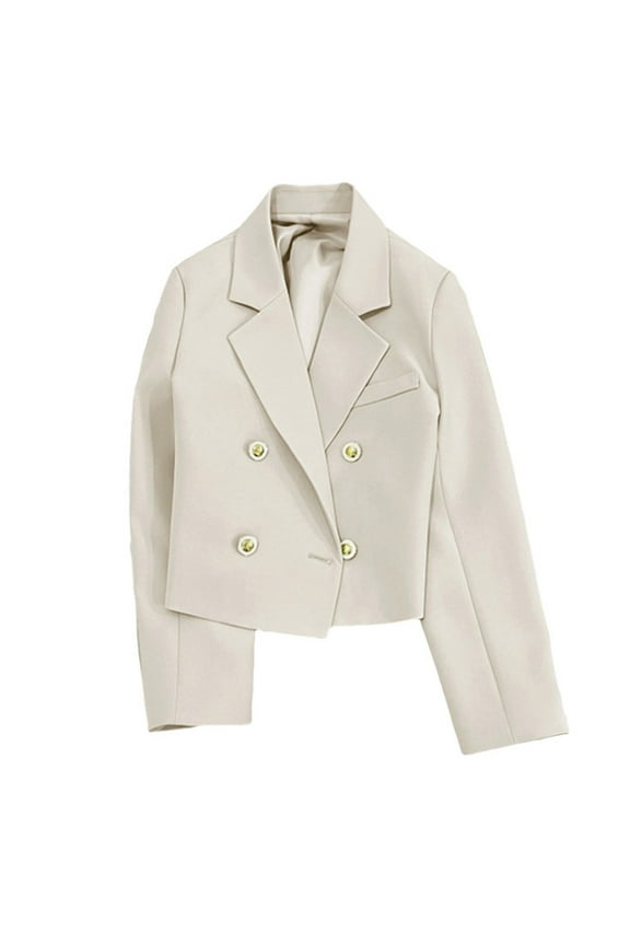 Cropped Blazers for Women Business Casual Double Breasted Suit Jackets Trendy Oversized Work Office Blazers Long Sleeve Professional Workwear