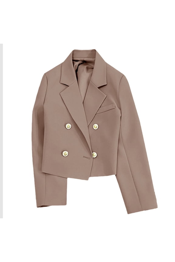Cropped Blazers for Women Business Casual Double Breasted Suit Jackets Trendy Oversized Work Office Blazers Long Sleeve Professional Workwear