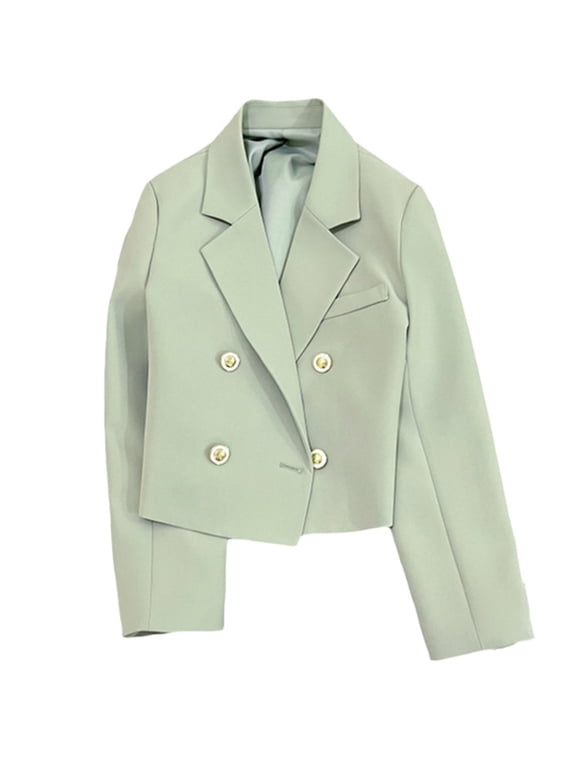Cropped Blazers for Women Business Casual Double Breasted Suit Jackets Trendy Oversized Work Office Blazers Long Sleeve Professional Workwear