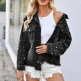 thumbnail image 1 of Wiyuqeen Cropped Jean Jackets Women Lightweight Button Down Distressed Denim Jacket with Pearls Casual Ripped Hem Long Sleeve Jean Jacket Coats, 1 of 9