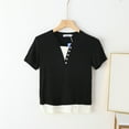 thumbnail image 1 of Wiyuqeen Cute Fake Two Piece Pink T-shirts Soft Trendy Half Button Down V Neck Shirts Casual Summer Short Sleeve Blouses Tees Petite Ladies Going Out Tops, 1 of 4
