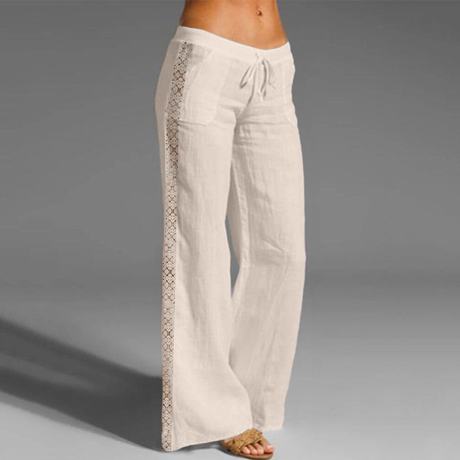 Cotton linen wide-leg drawstring beach pants casual pants