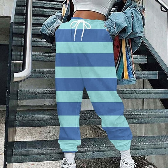Wiyuqeen Drawstring Sweatpants for Women Casual Loose Elastic Bottom Sweat Pants Ladies Soft Trendy Colorful Stripes Track Pants with Pockets
