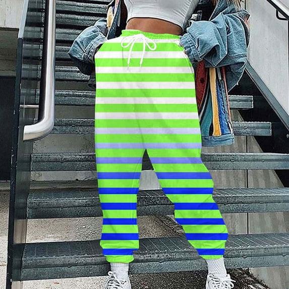 Wiyuqeen Drawstring Sweatpants for Women Casual Loose Elastic Bottom Sweat Pants Ladies Soft Trendy Colorful Stripes Track Pants with Pockets