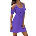 thumbnail image 1 of Wiyuqeen Dressy Casual Pleated Scoop Collar Camis Dresses Elegant Ruffle Short Sleeve Wedding Guest Dresses Summer Baggy Cold Shoulder Beach Dresses, 1 of 6