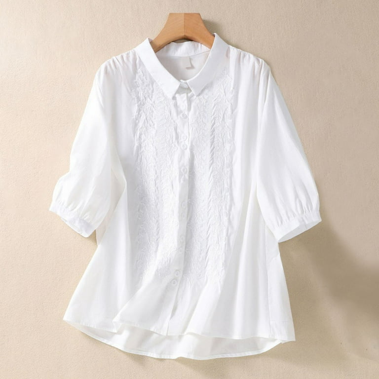 Women's Embroidered Lapel Solid Color Shirt Women's Embroidered Lapel Solid Color Shirt