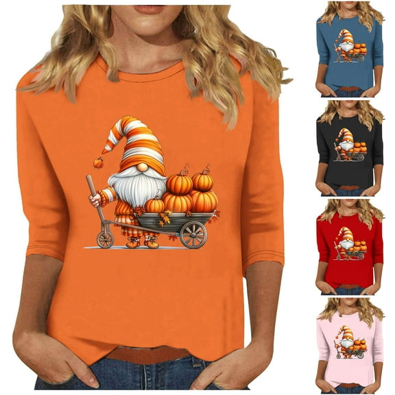 Wiyuqeen Fall Shirts for Women Happy Thanksgiving 3/4 Sleeve Tshirts Crew Neck Gobble Til You Wobble T-Shirt Plus Size Graphic Tees