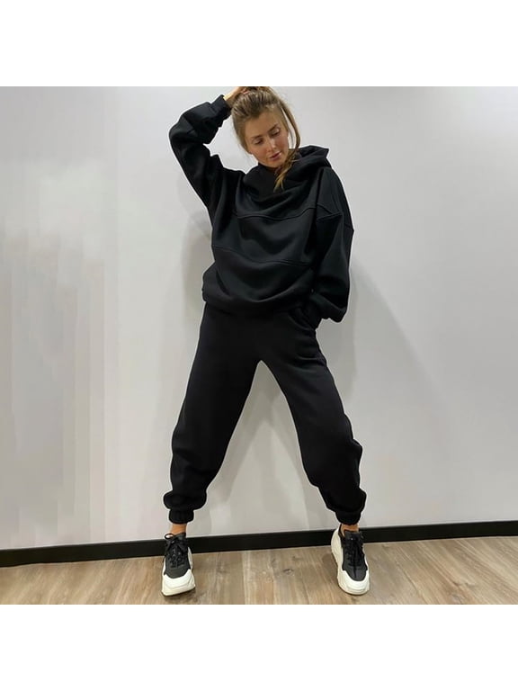 Fall Winter Oversized Lounge Sets for Women Loose Fit Hooded Pullover and Jogger Pant Outfits Petite Plus Activewear Loungewear Sets