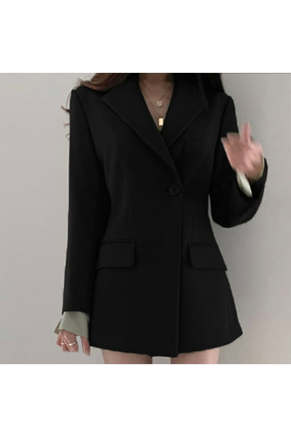 Fitted Blazers for Women Elegant One Button Jacket Suits Classic Notched Lapel BlazerS Casual Formal Long Sleeve Suit Coats with Pockets