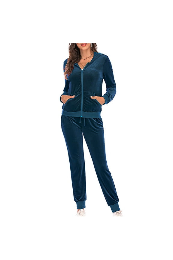 Fitted Sweatsuits for Women Petite Velour Tracksuits 2 Pieces Joggers Outfits Zipper Jogging Sweatsuits Sets Soft Sports Suits with Pocklets