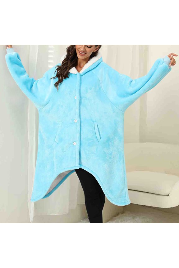 Flannel Robe for Women Warm Fleece Hooded Bathrobes Fuzzy Plush Robes with Pockets Soft Trendy Button Down Absorbent Bathrobe
