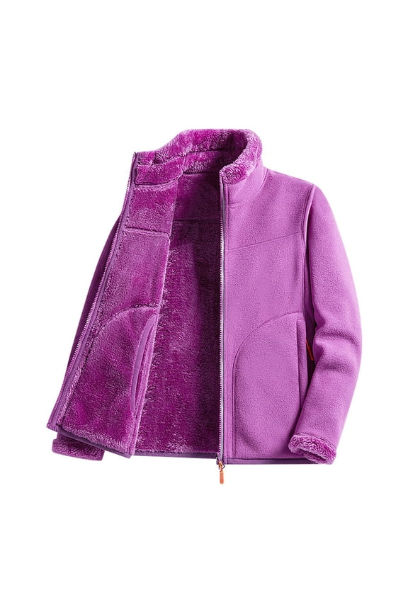 Fleece Jacket for Women Soft Full Zip Winter Coats Solid Loose Fit Long Sleeve Outfits ReversibleFuzzy Thick Teddy Lapel Outfits with Pockets
