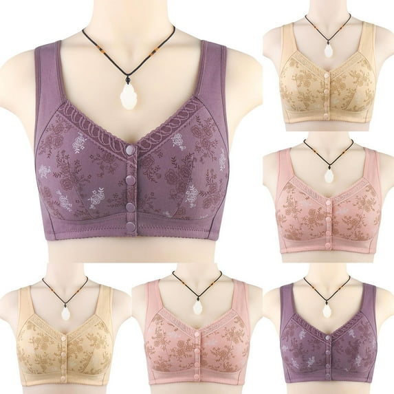 Wiyuqeen Floral Bras for Women No Underwire Front Closure Comfort Senior Wireless Snap Closing Bra Plus Size Everyday Bras