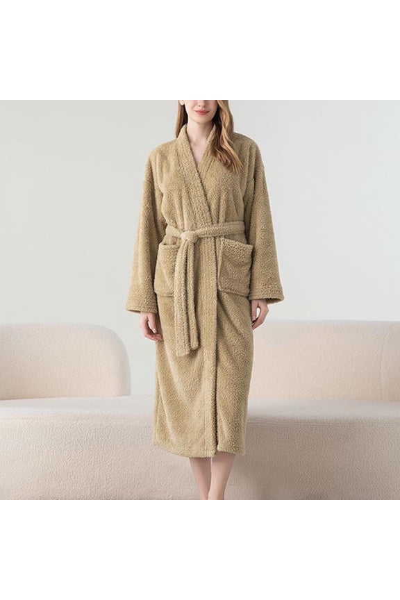 Fluffy Loungewear Men Women Comfy Long Sleeve Bathrobe with Pockets Fleece Warm Robes Couple Open Front Pajama Robe with Belt