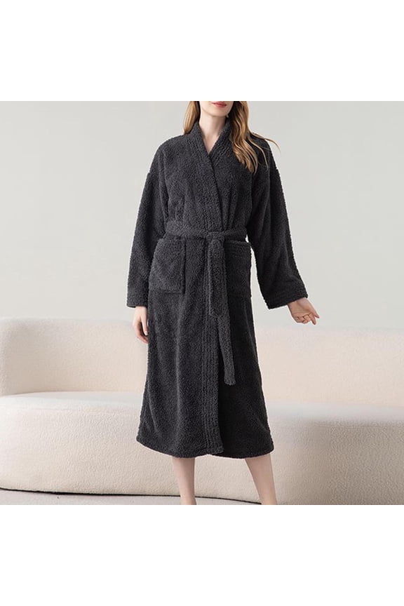 Fluffy Loungewear Men Women Comfy Long Sleeve Bathrobe with Pockets Fleece Warm Robes Couple Open Front Pajama Robe with Belt