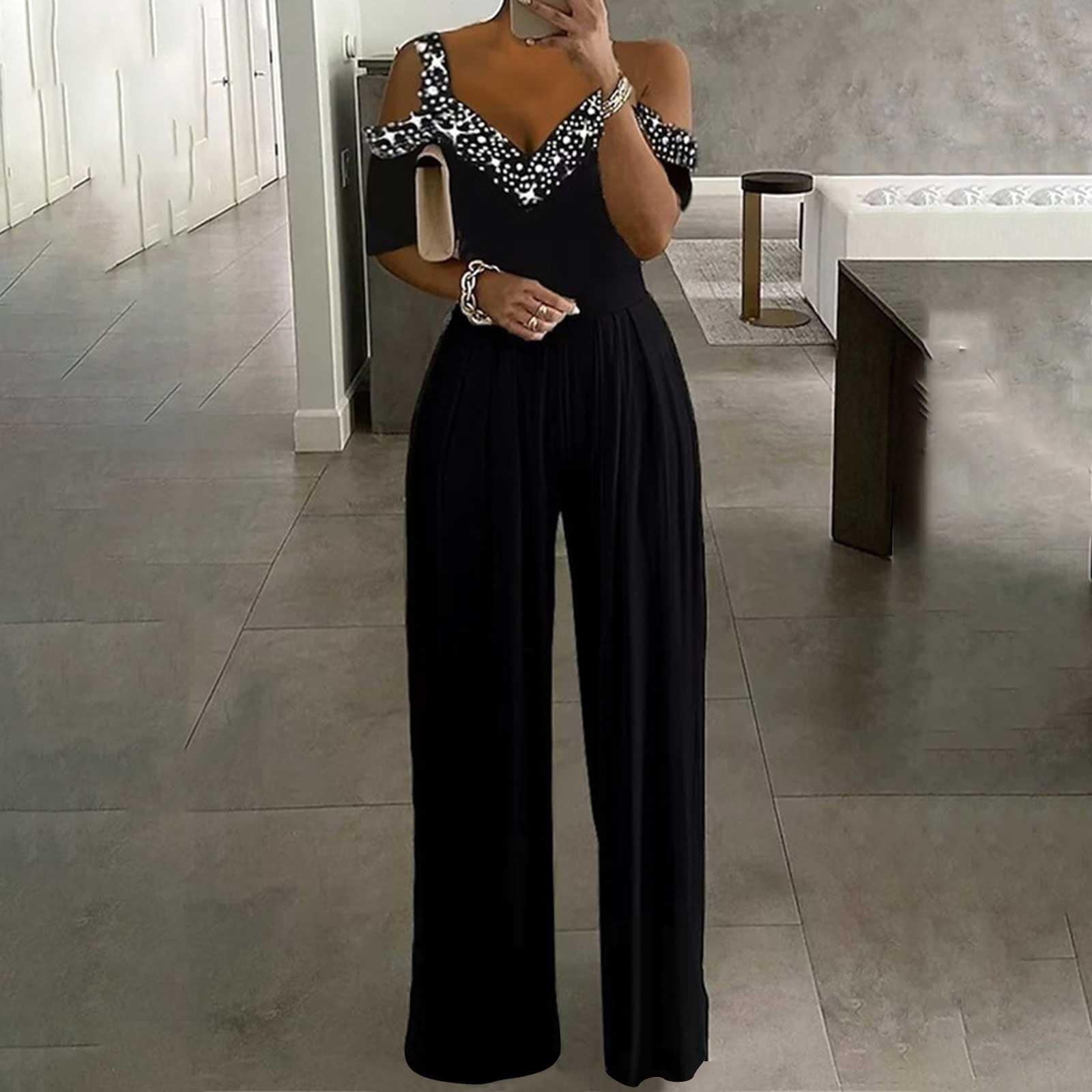 Wiyuqeen Formal Jumpsuits for Women Sparkly Print One Piece Outfits V ...