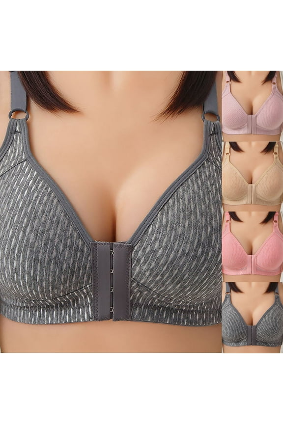Front Closure Bras for Women No Underwire Front Closure Basic Solid Wireless Snap Closing Bra Breathable for Daily Wear