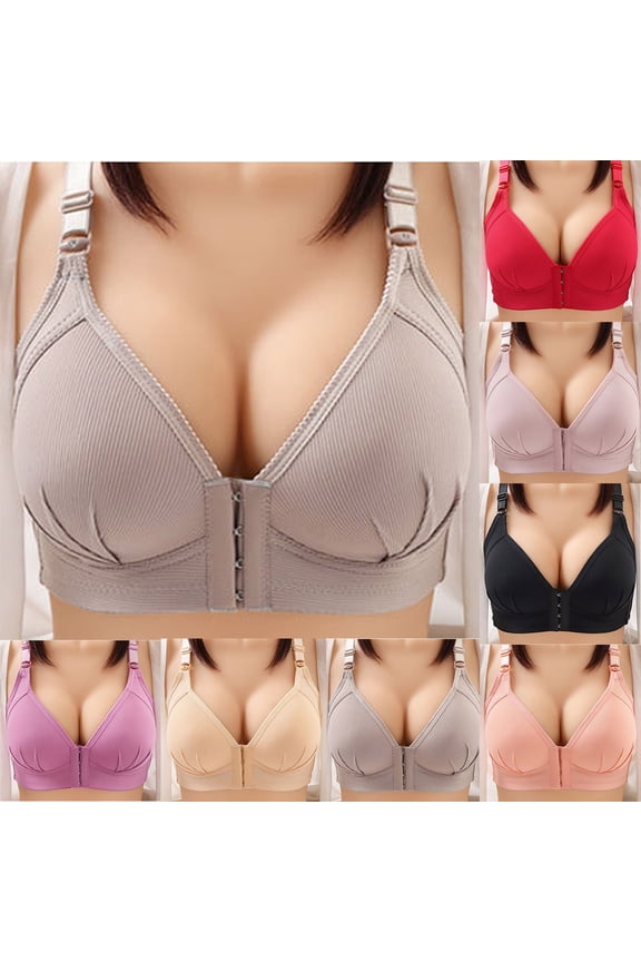Front Closure Bras for Women No Underwire Front Closure Push Up Wireless Snap Closing Bra Breathable for Daily Wear