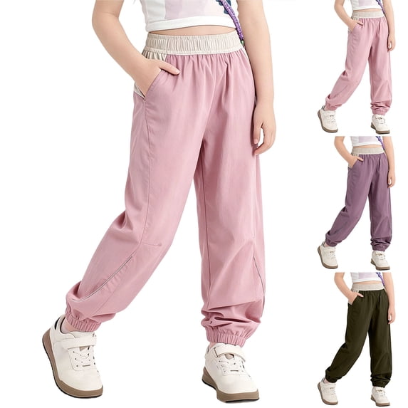 Wiyuqeen Girls Hiking Cargo Pants Joggers with Pockets Kids Quick Dry Lightweight Elastic Waisted Cinch Bottom Trousers 4-14 Years