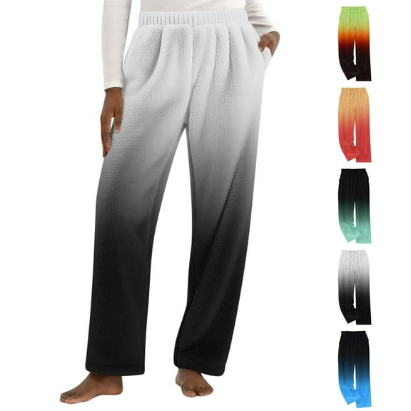 Wiyuqeen Gradient Flannel Pjs Bottoms Women with Pocket Elastic Waist Baggy Wide Leg Lounge Pants Wram Fuzzy Fleece Loungewear