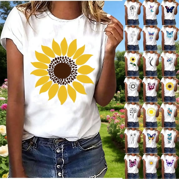 Wiyuqeen Graphic Tees for Women Short Sleeve Round Neck Loose Fit Shirts Funny Print Summer T Shirt Mothers Day Gifts for Mom