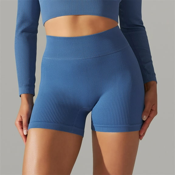Wiyuqeen High Waisted Yoga Shorts for Women Ribbed Seamless Tummy Control Workout Athletic Shorts Butt Lift Running Bike Shorts Classic Short Leggings