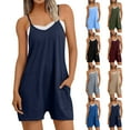 thumbnail image 1 of Wiyuqeen Jumpsuits for Women V Neck Adjustable Spaghetti Strap Romper Shorts Solid Casual Beach Vacation Jumpers with Pocket, 1 of 8