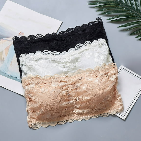 Wiyuqeen Lace Bandeau Bra Strapless Bras for Women Wireless Padded Bandeau Bralette Push Up Tube Top Bra Solid Crop Tank Tops