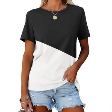 Wiyuqeen Ladies Color Block T-shirts Casual Summer Short Sleeve Shirts Soft Trendy Crewneck Graphic Tees Comfy Simple Loose Fit Blouses Tops for Women