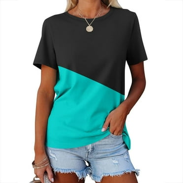 Wiyuqeen Ladies Color Block T-shirts Casual Summer Short Sleeve Shirts Soft Trendy Crewneck Graphic Tees Comfy Simple Loose Fit Blouses Tops for Women