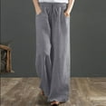 thumbnail image 1 of Wiyuqeen Ladies Plus Sized Drawstring Cotton Linen Pants Women Straight Wide Leg Lounge Pants with Pockets Classic Solid Color High Waist Loose Slacks, 1 of 6