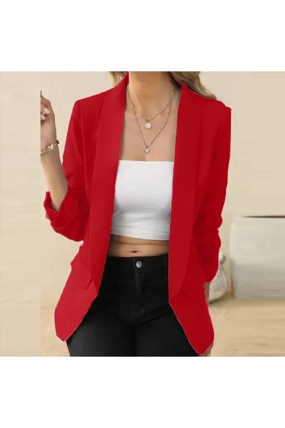 Lapel Collar Blazers for Women Dressy Casual Stitch Long Sleeve Jackets Petite Work Offic Outerwear with Pockets